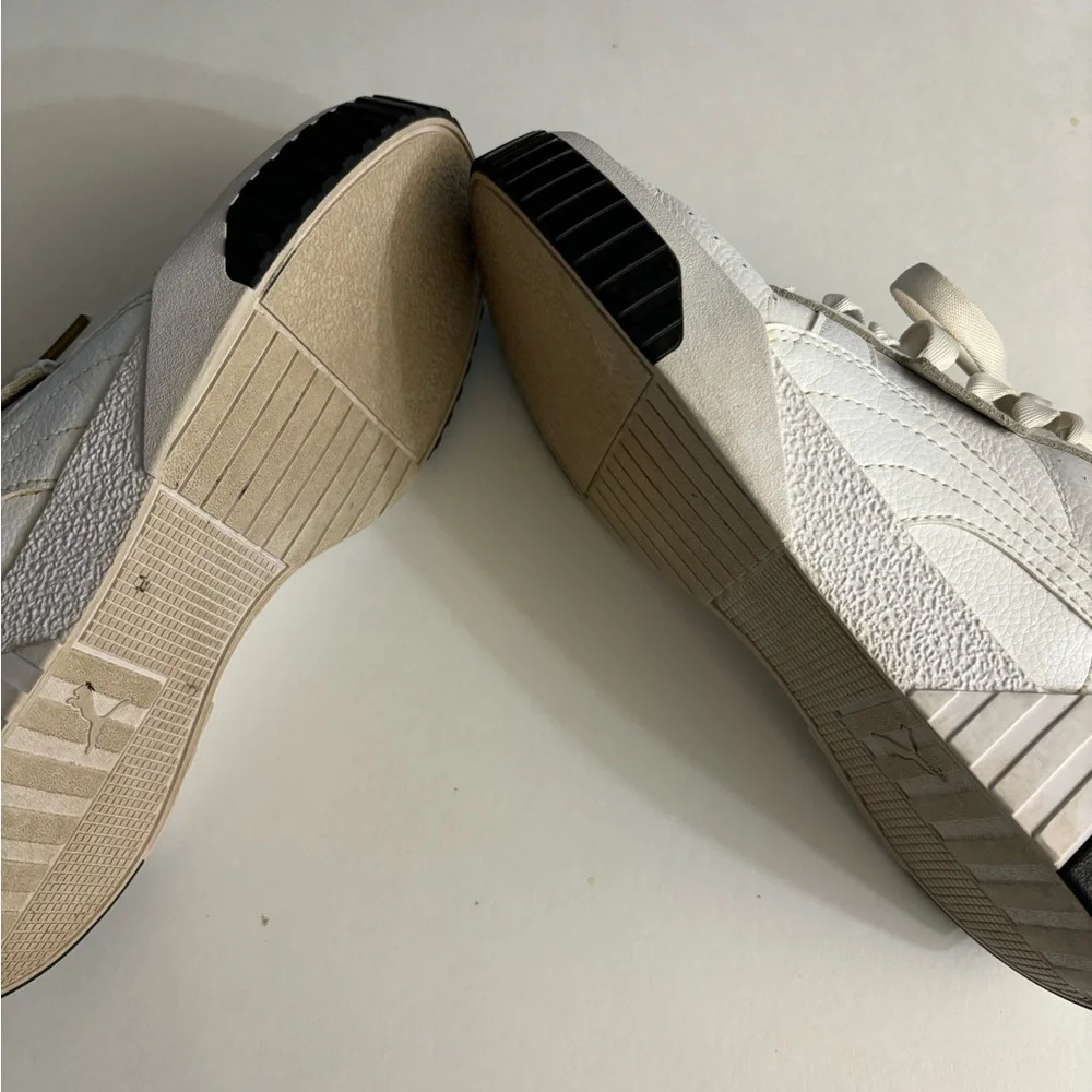 Puma Women’s White Leather Sneakers with Gold Accents Size 8